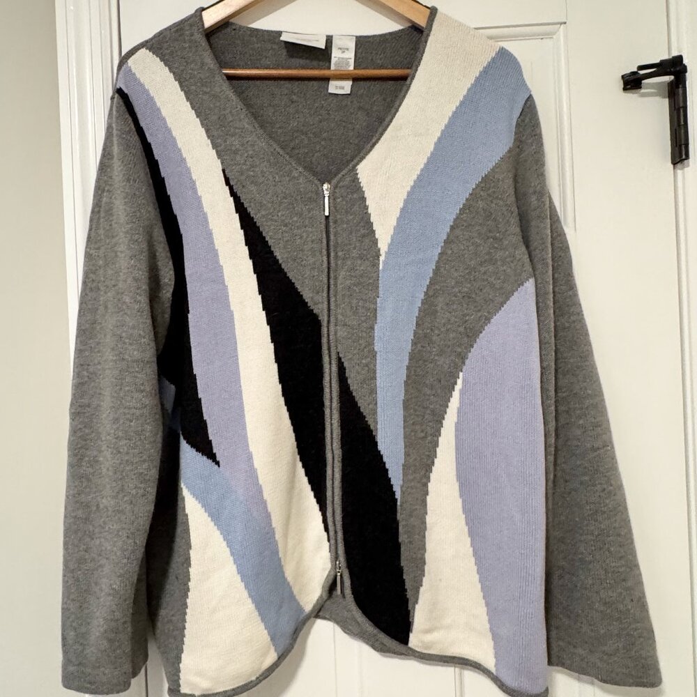 Women Petite Plus 2P 2X Liz Claiborne Full Zip Gray Cardigan Sweater Angora Blnd